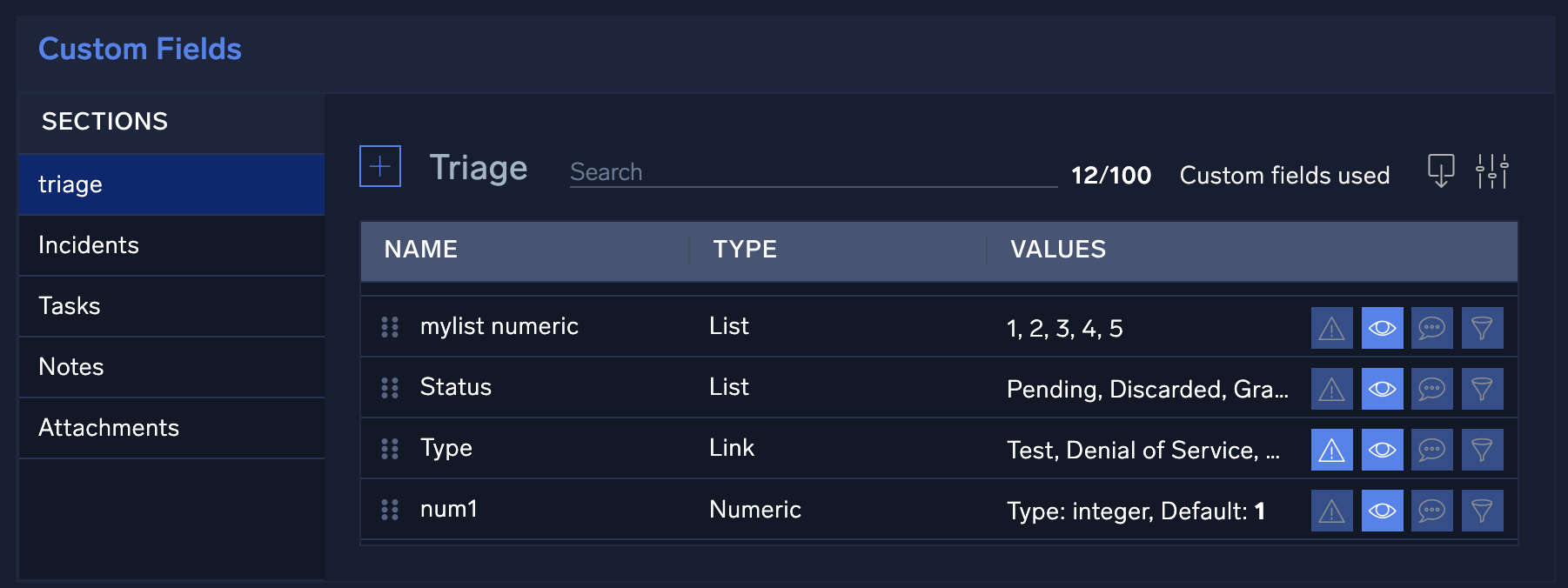 Cloud SOAR custom fields page