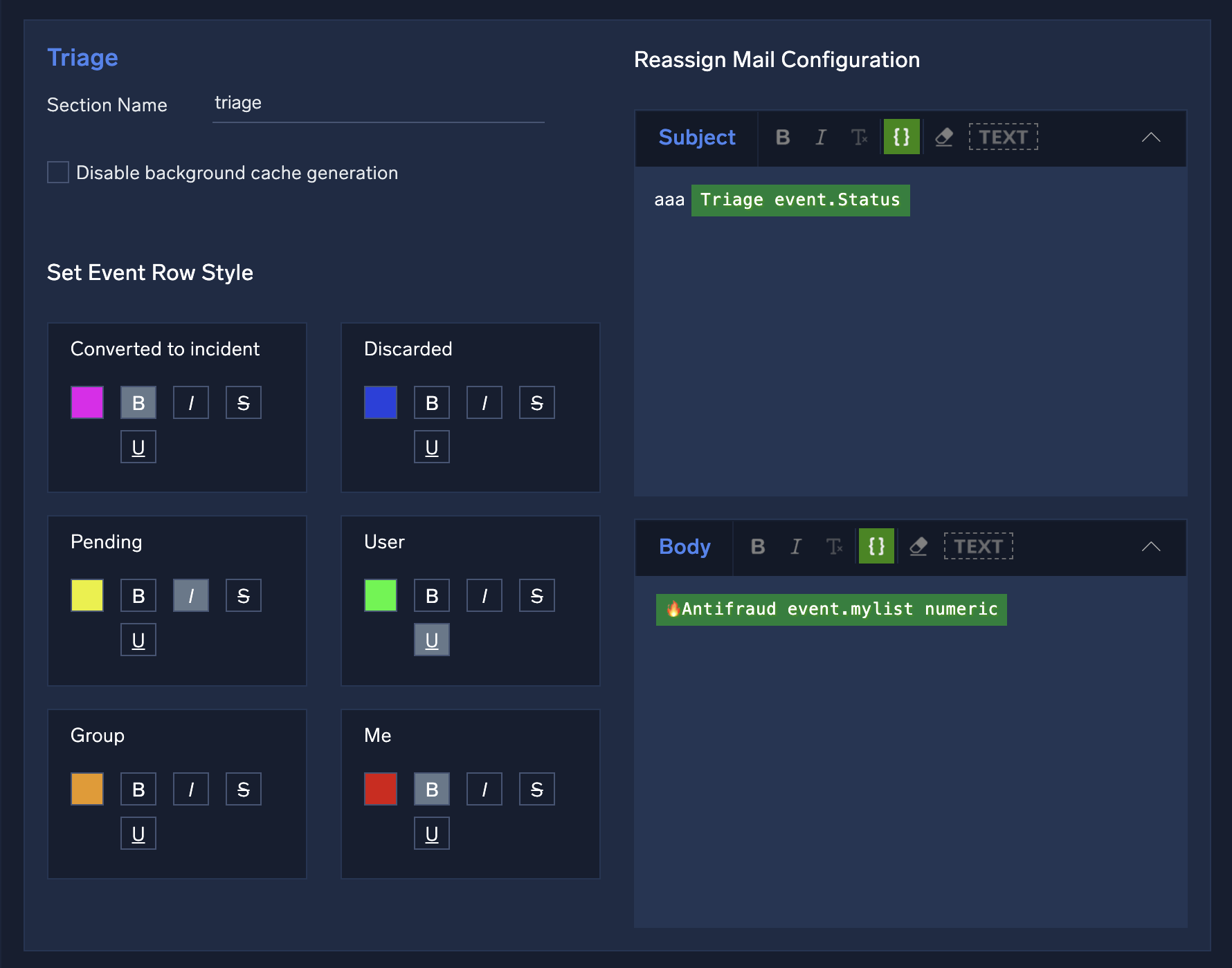 Cloud SOAR triage configuration page