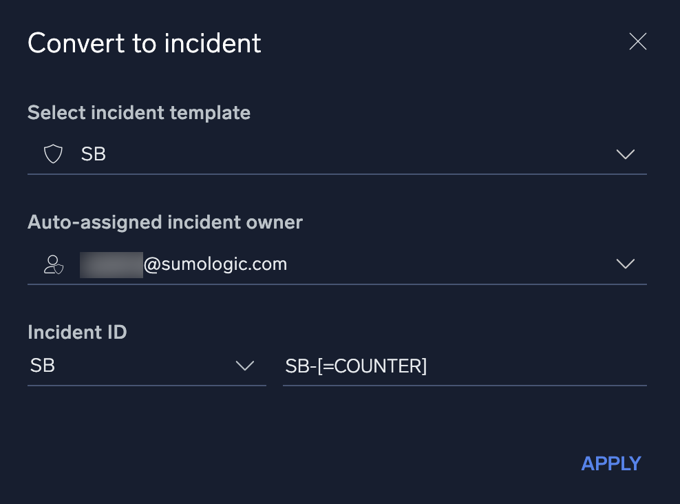 Convert to incident dialog