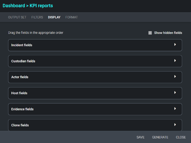 KPI Report Display Fields