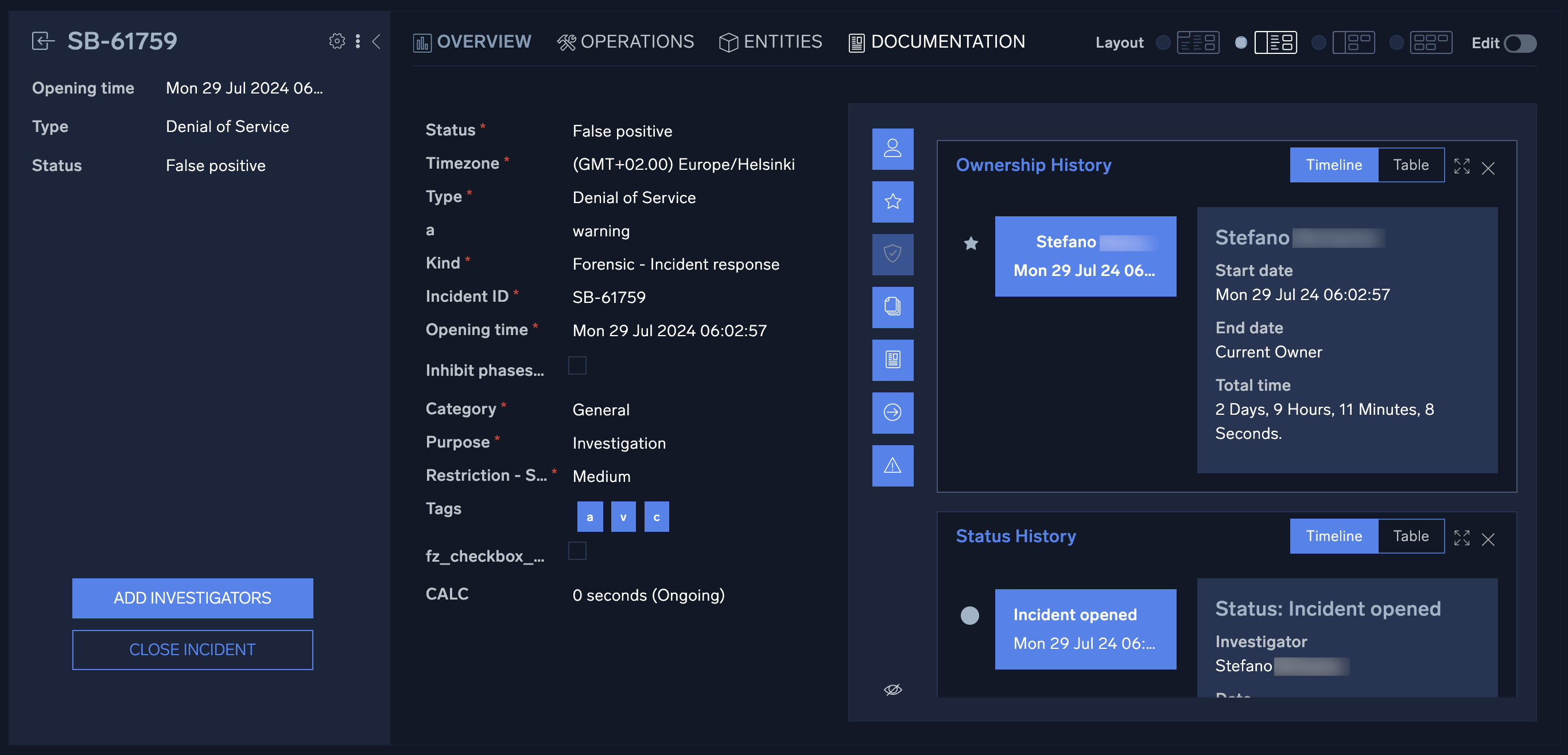 Incident details page