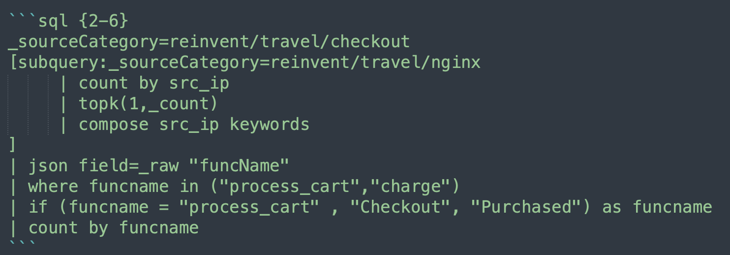 SQL code snippet with highlighted lines