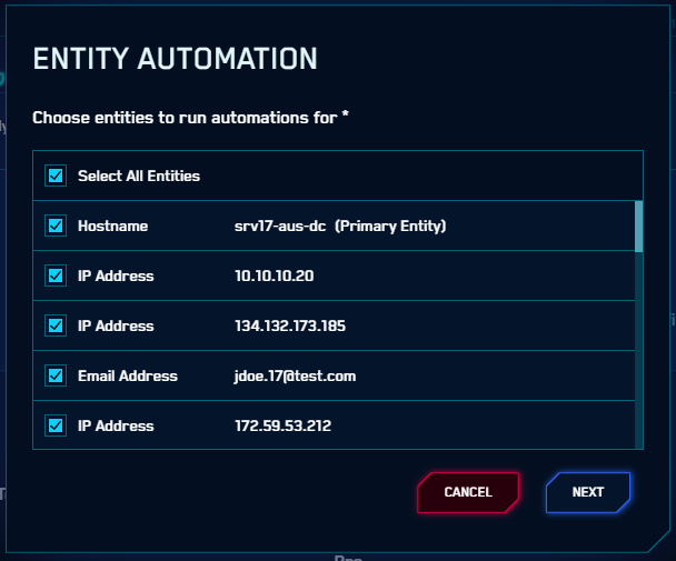 Entity Automation menu