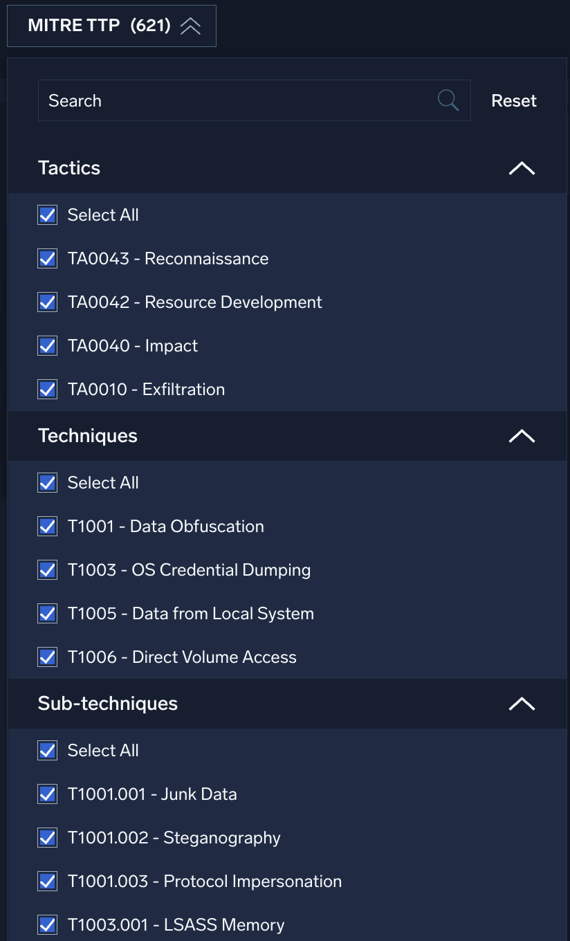 MITRE TTP filter