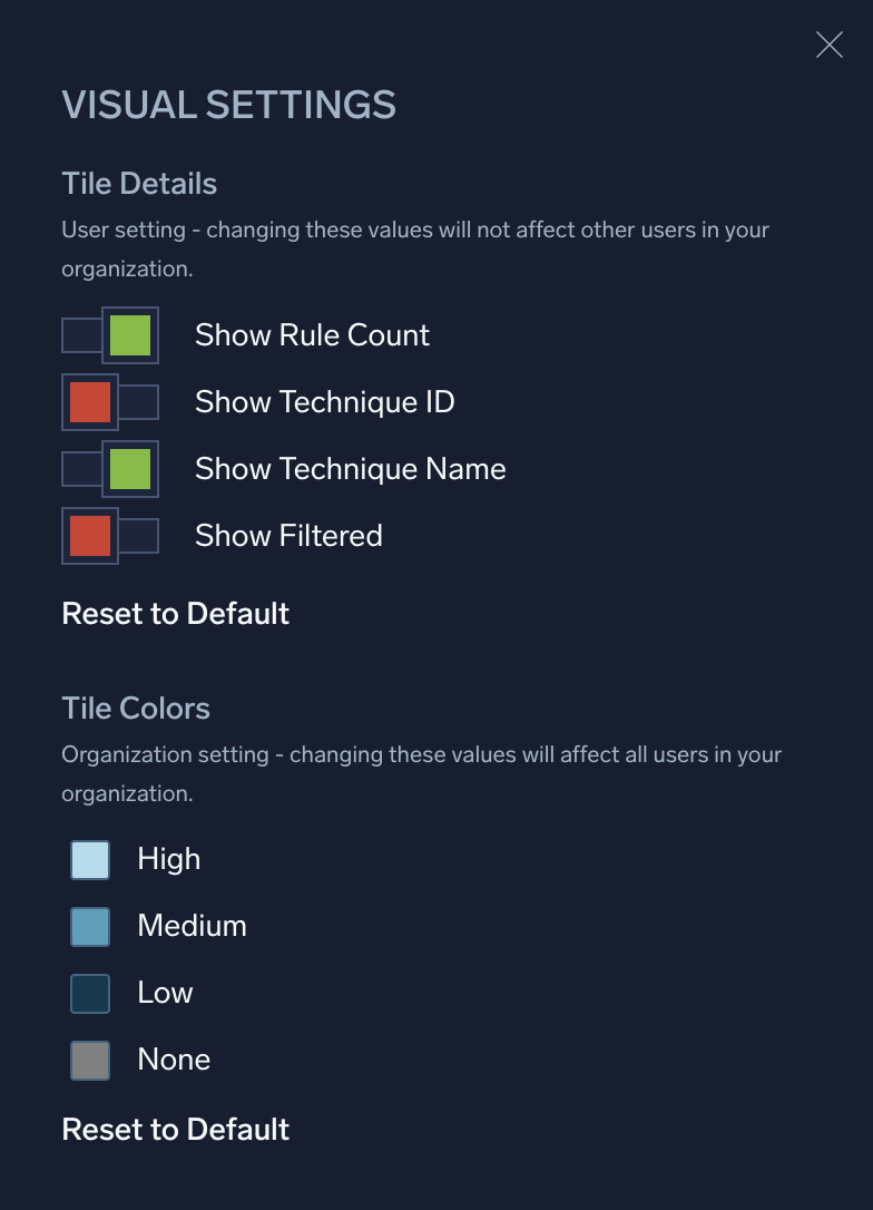 Visual settings