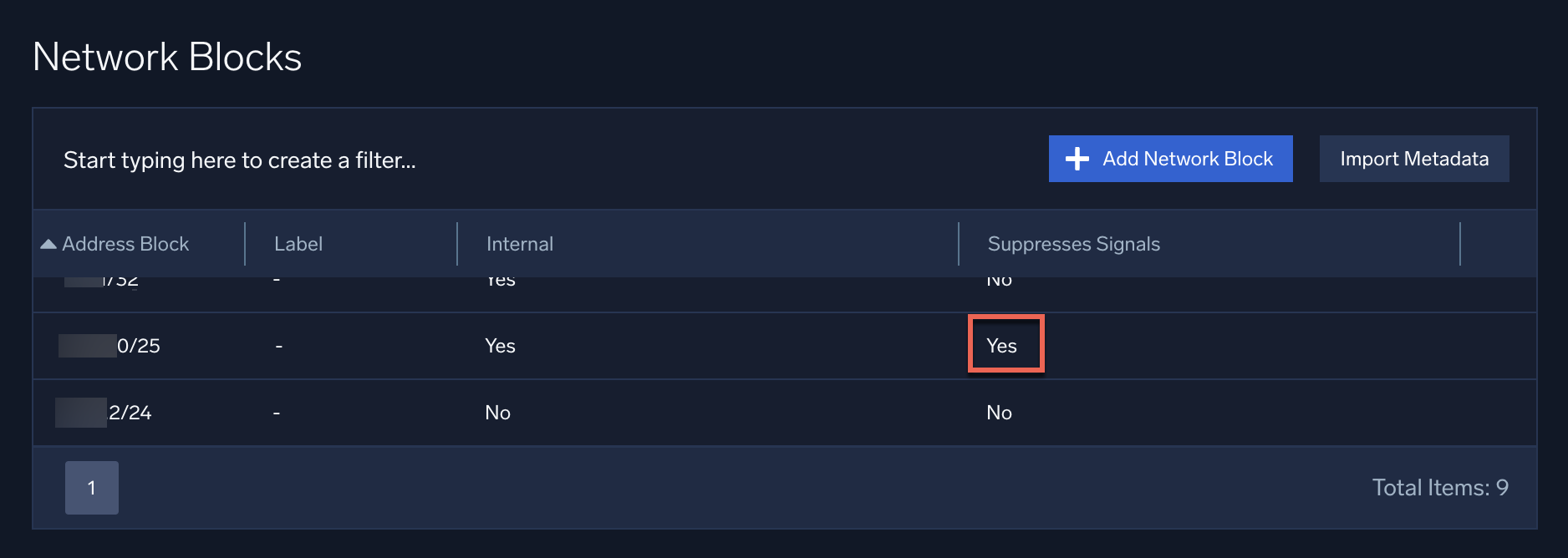 Suppress by network block