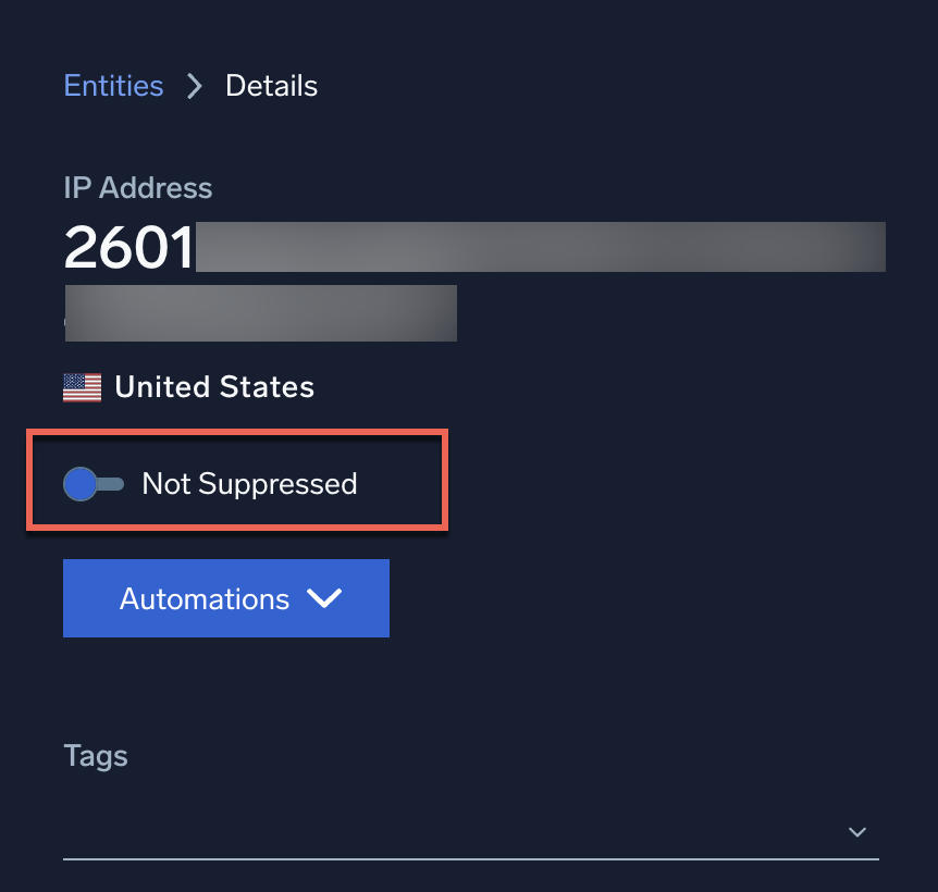 Entity suppression slider