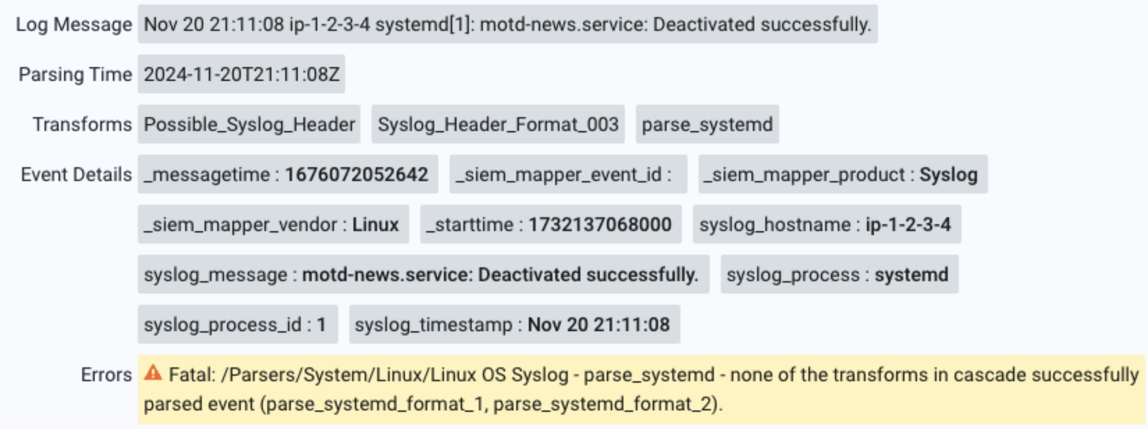 Troubleshoot parser example