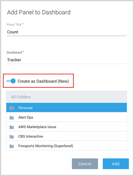 Create new dashboard new from search page