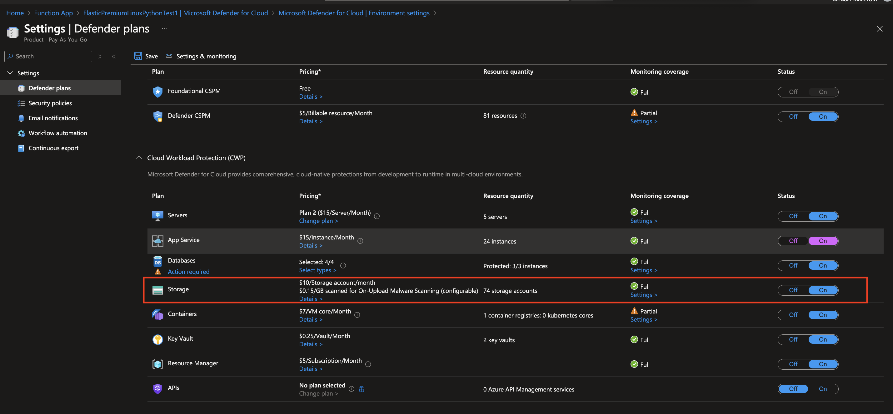 Cloud Defender Plans Storage
