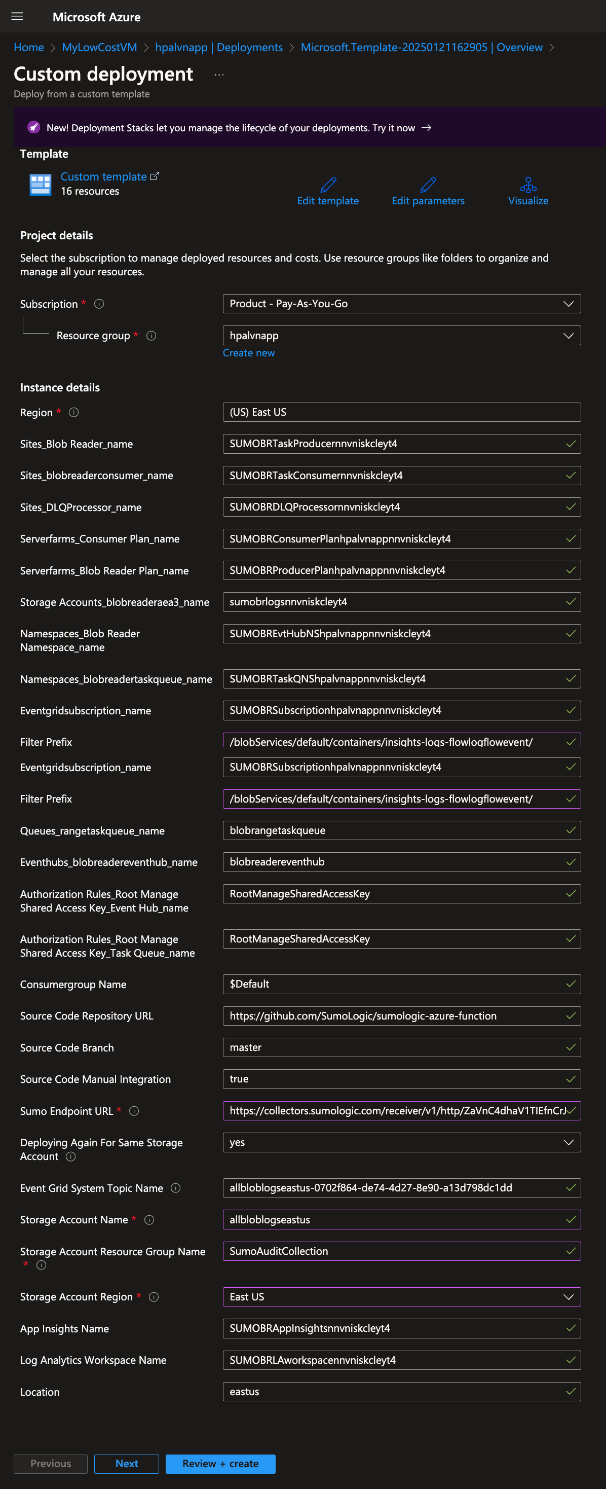 Configure ARM Template for Azure Blob Storage(block blobs) collection