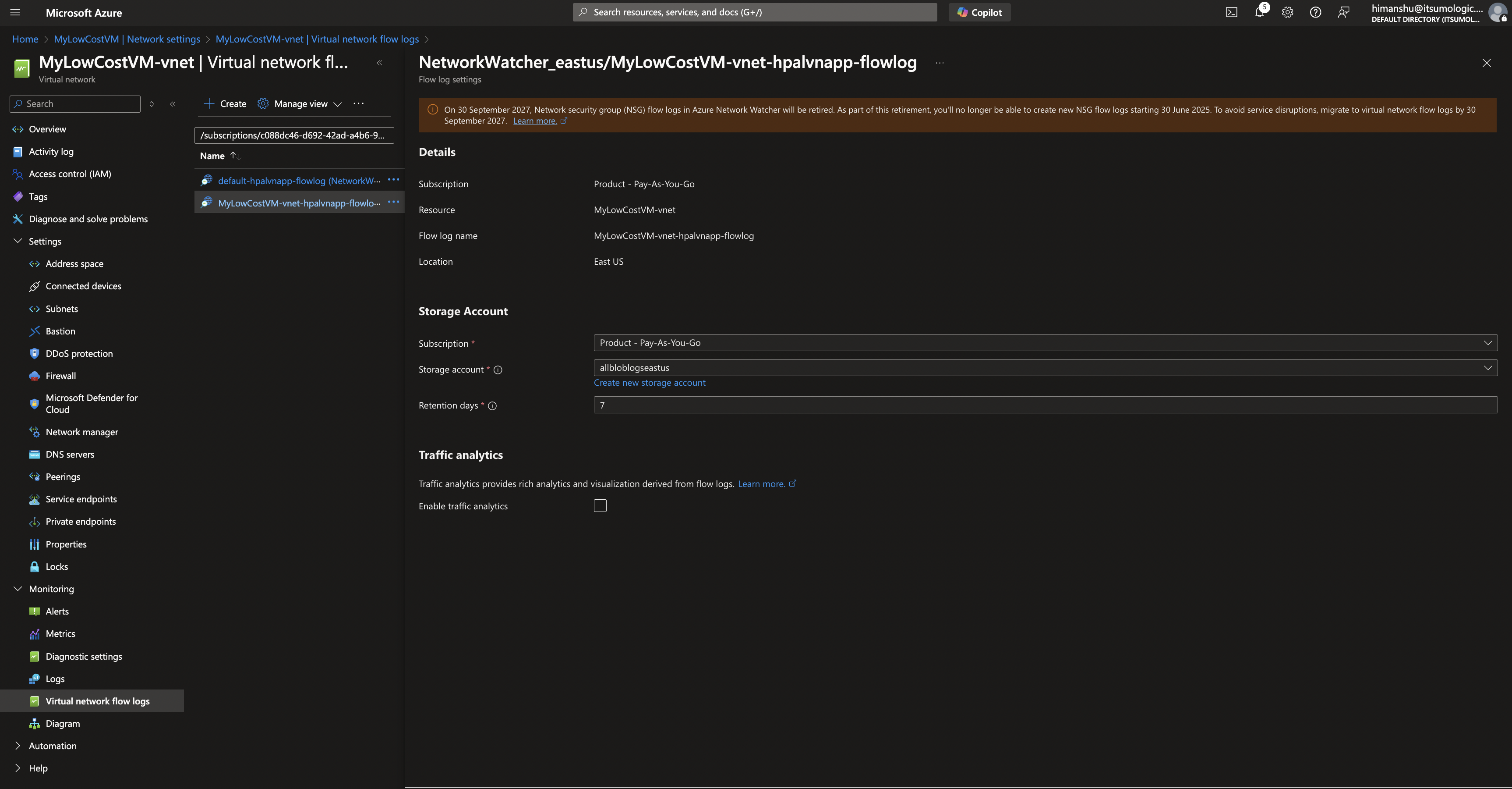 Configure Virtual Network Flow Logs