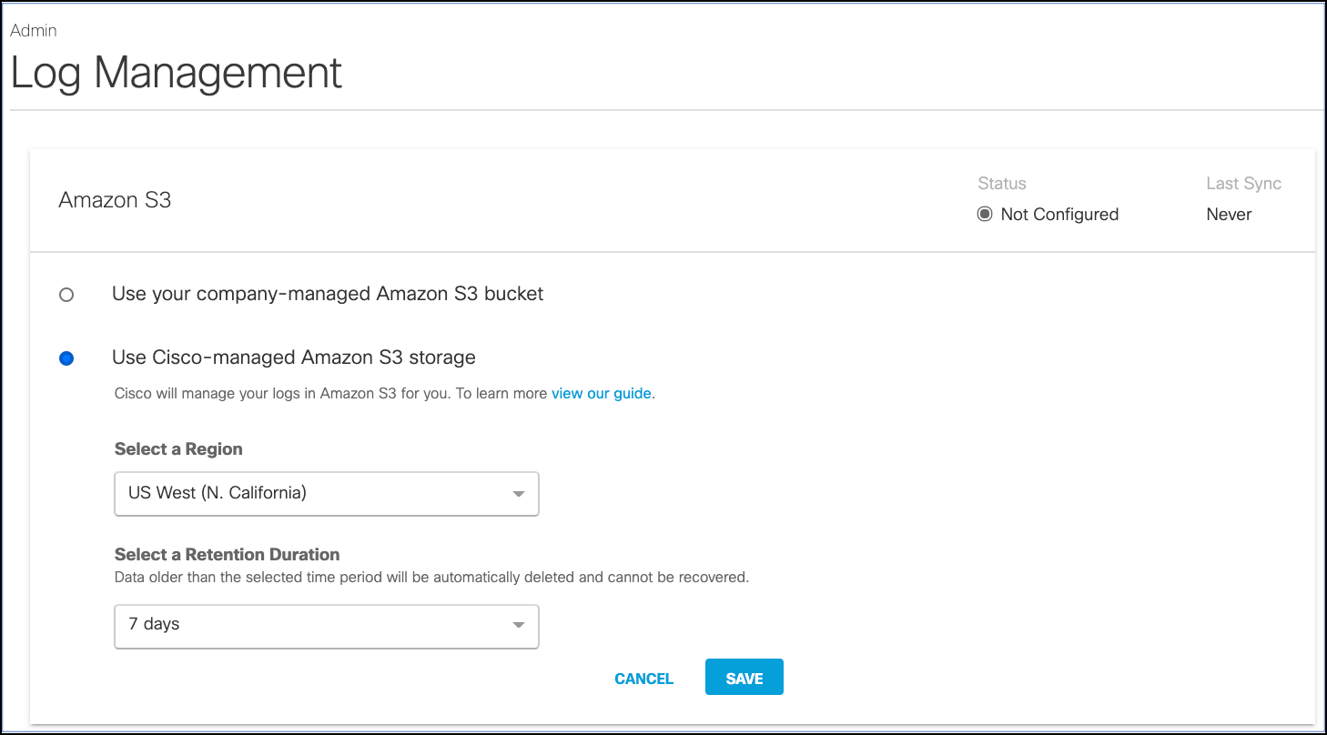 options aws s3 cisco