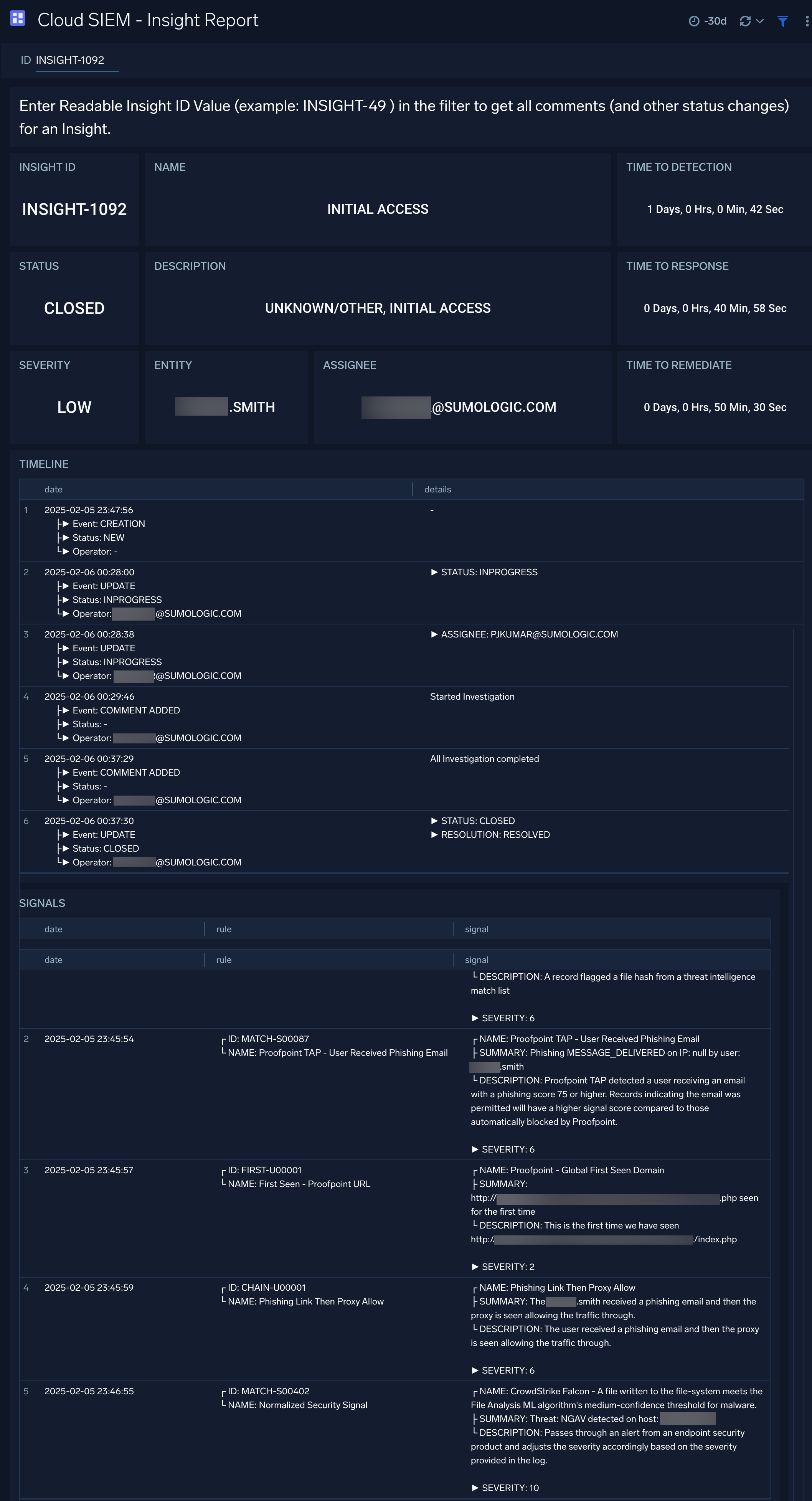 Cloud SIEM - Insight Report dashboard