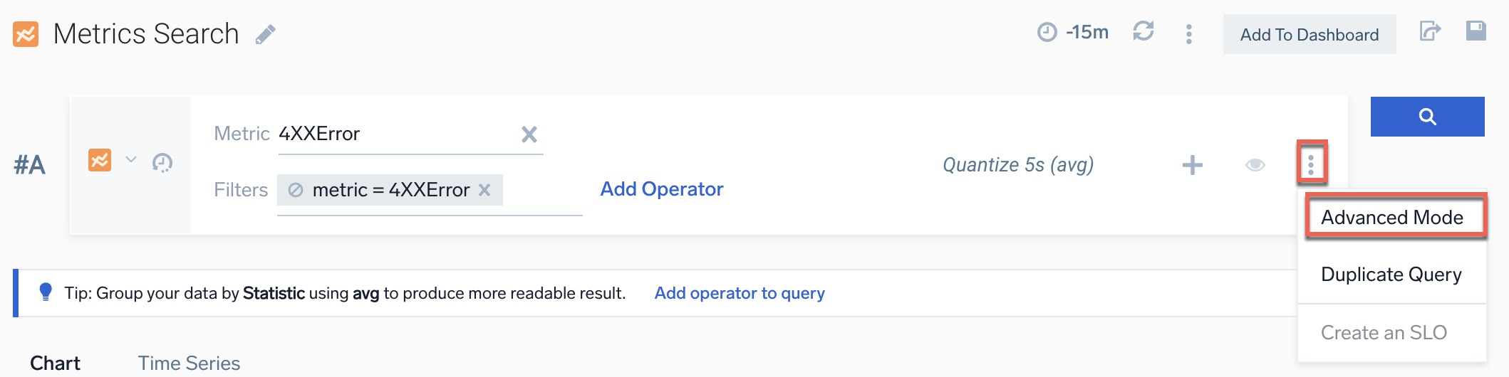 Metrics Search switch modes