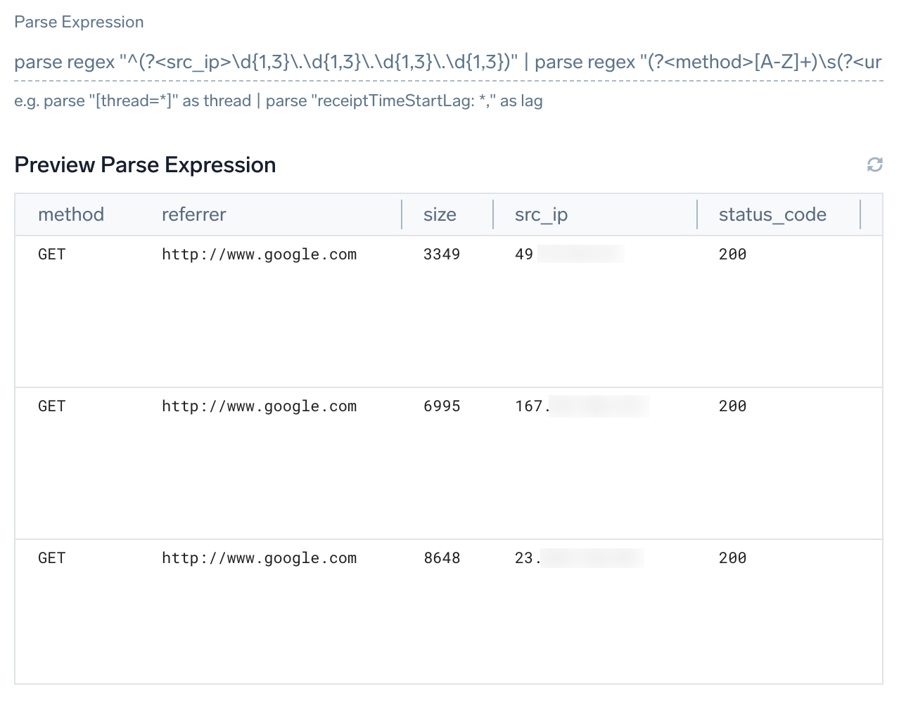 Preview parse expression