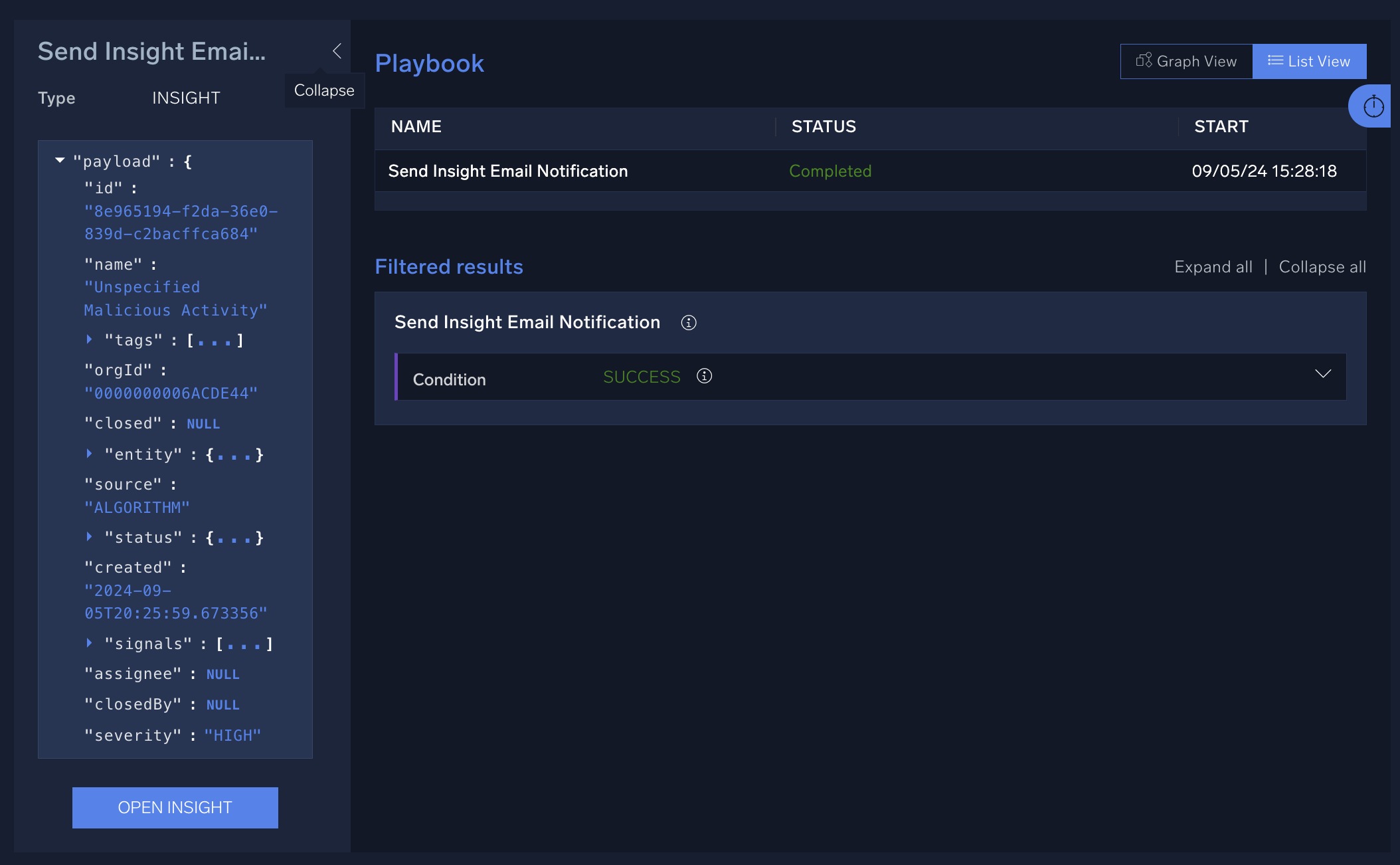 Insight payload