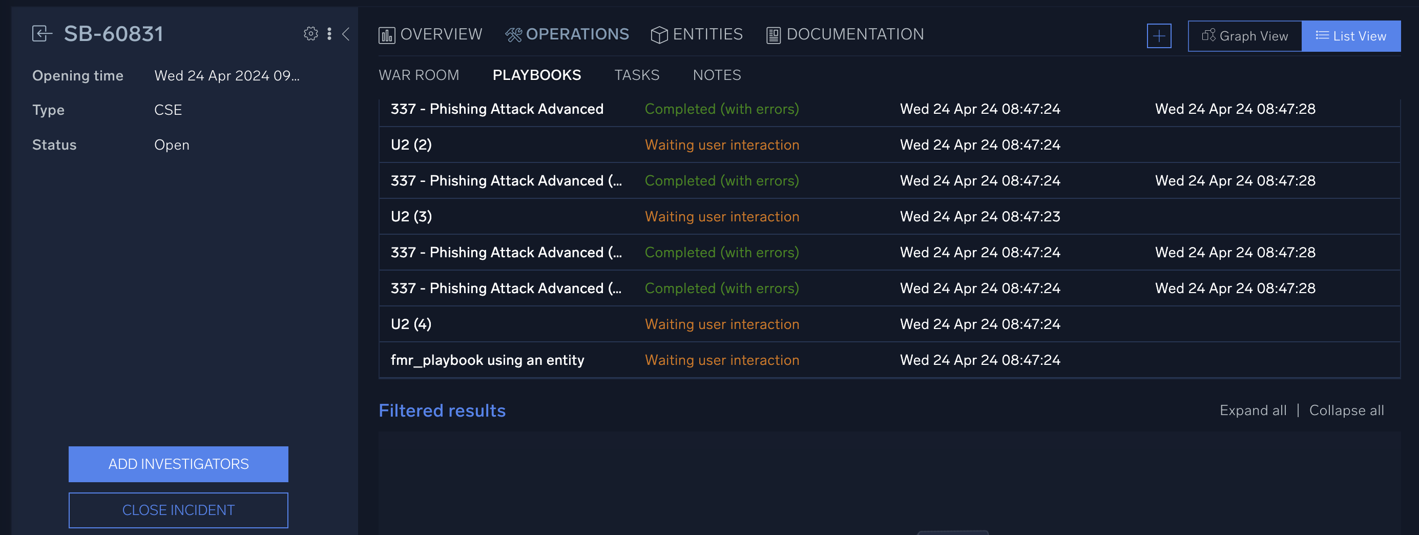 Playbooks on an incident in Cloud SOAR