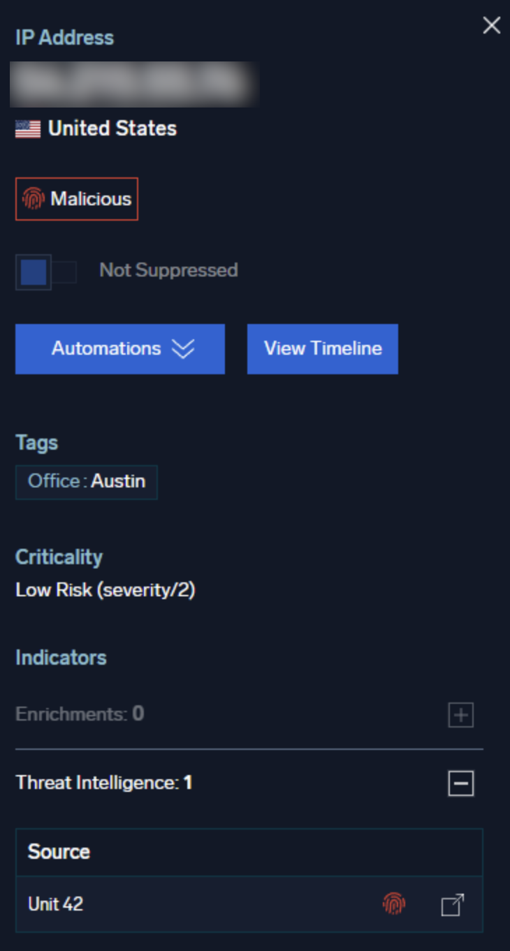 Threat indicators in the Cloud SIEM UI