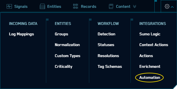 Automation Service Menu