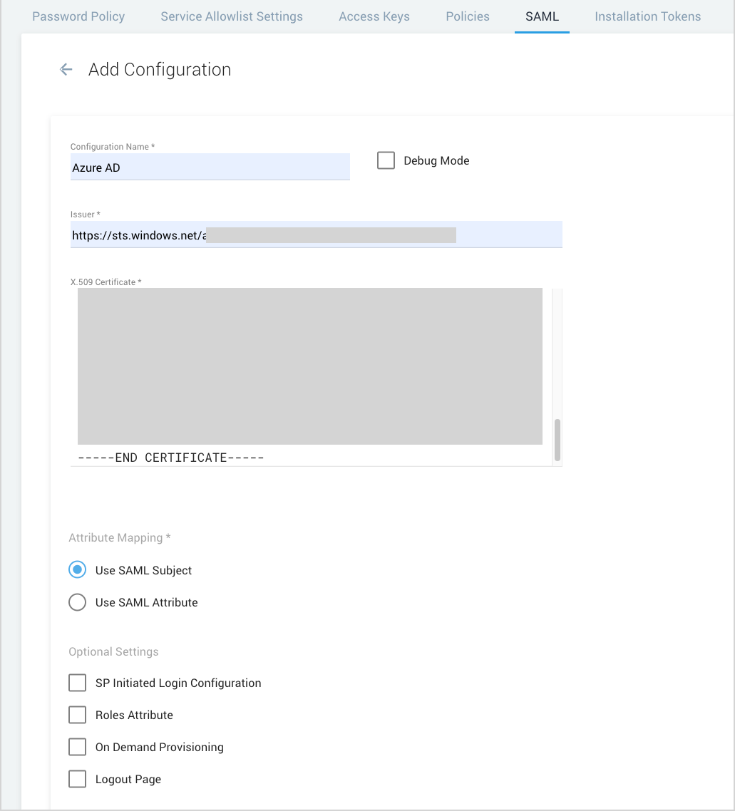 Add Configuration page