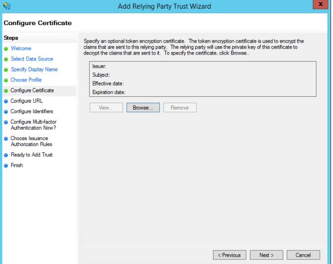 Configure Certificate window