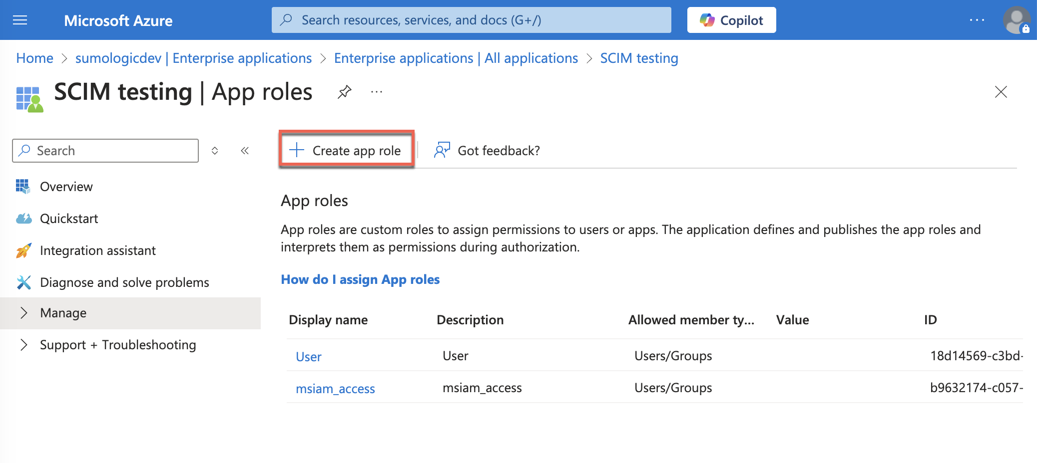 Create app role