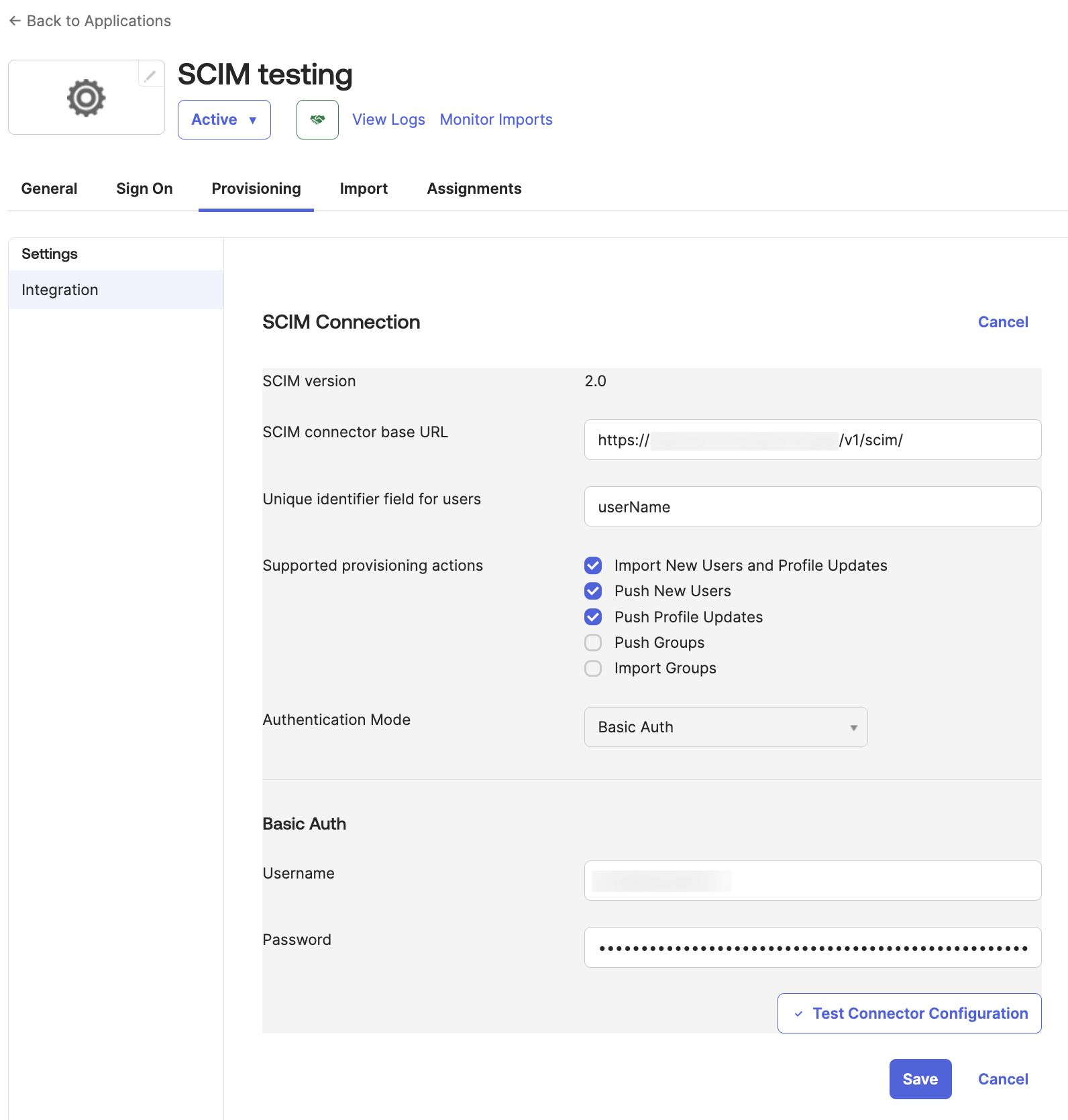 Provisioning tab