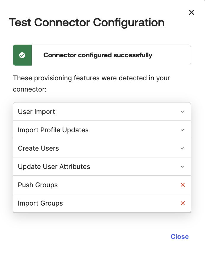 Test connector configuration