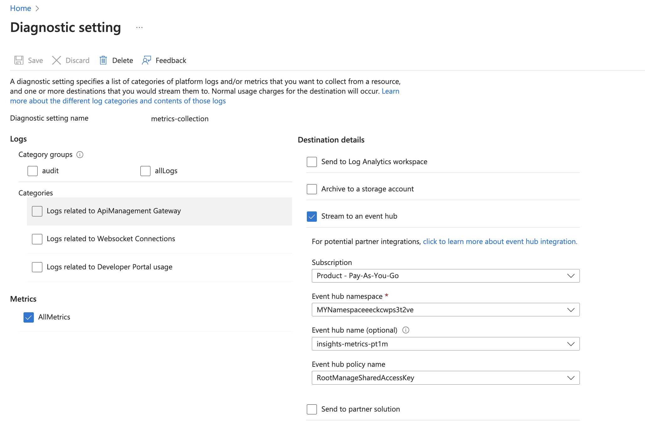 Azure API management metrics