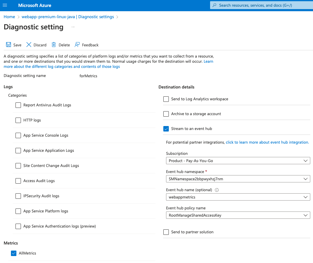 Azure WebApps metrics