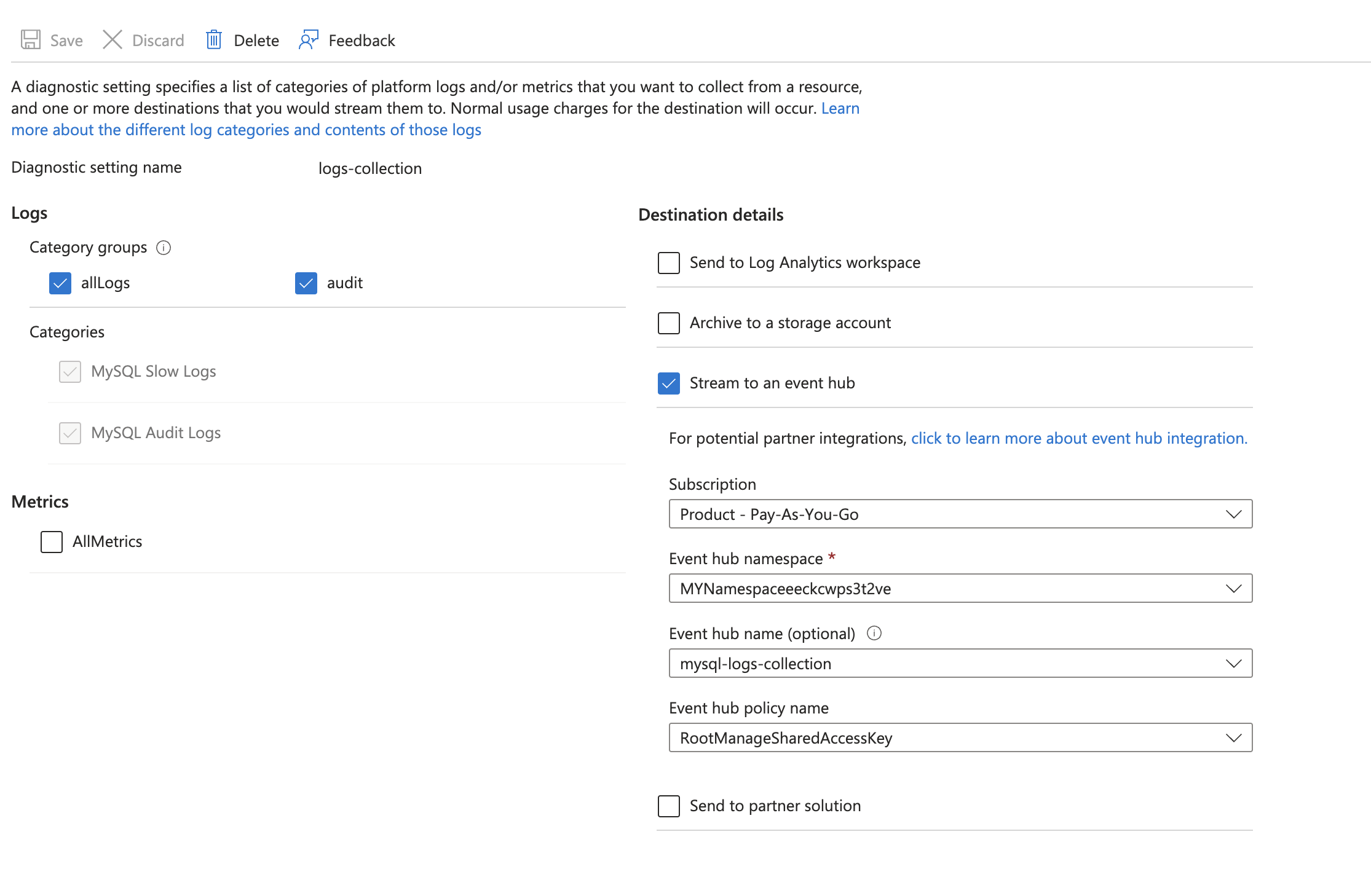 Azure flexible mysql server logs