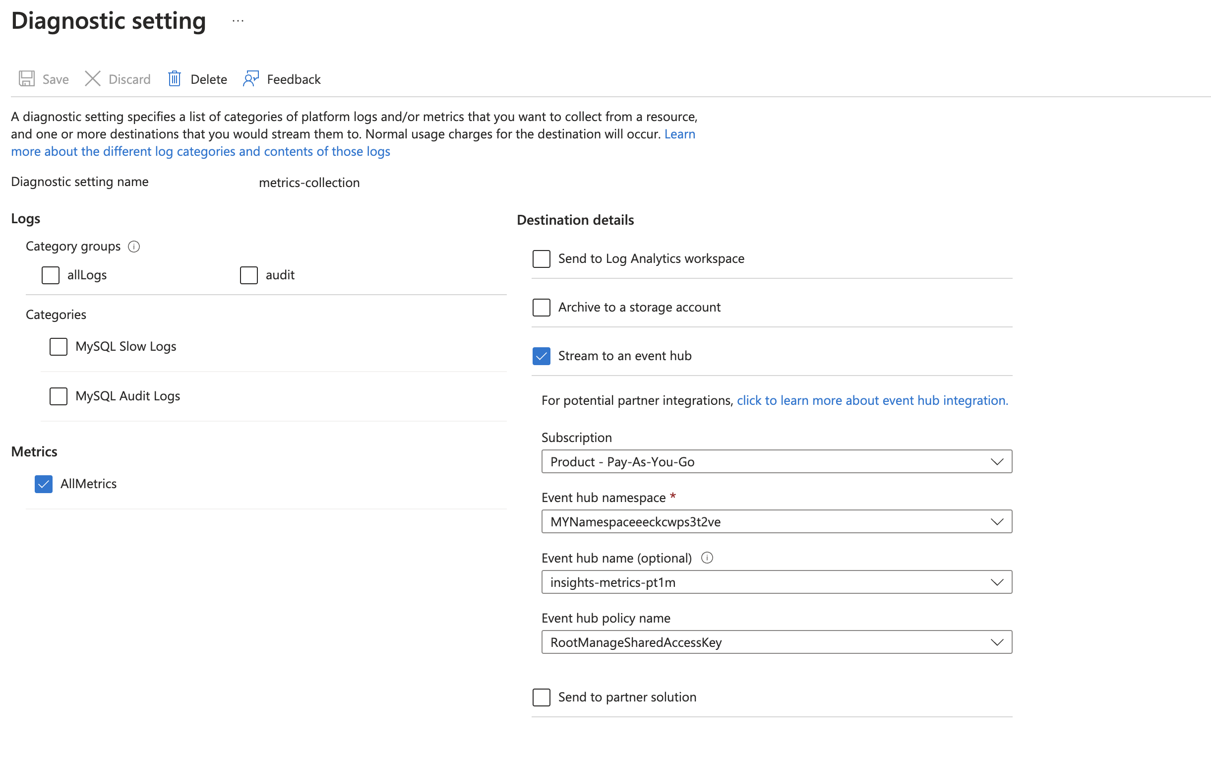 Azure flexible mysql server metrics